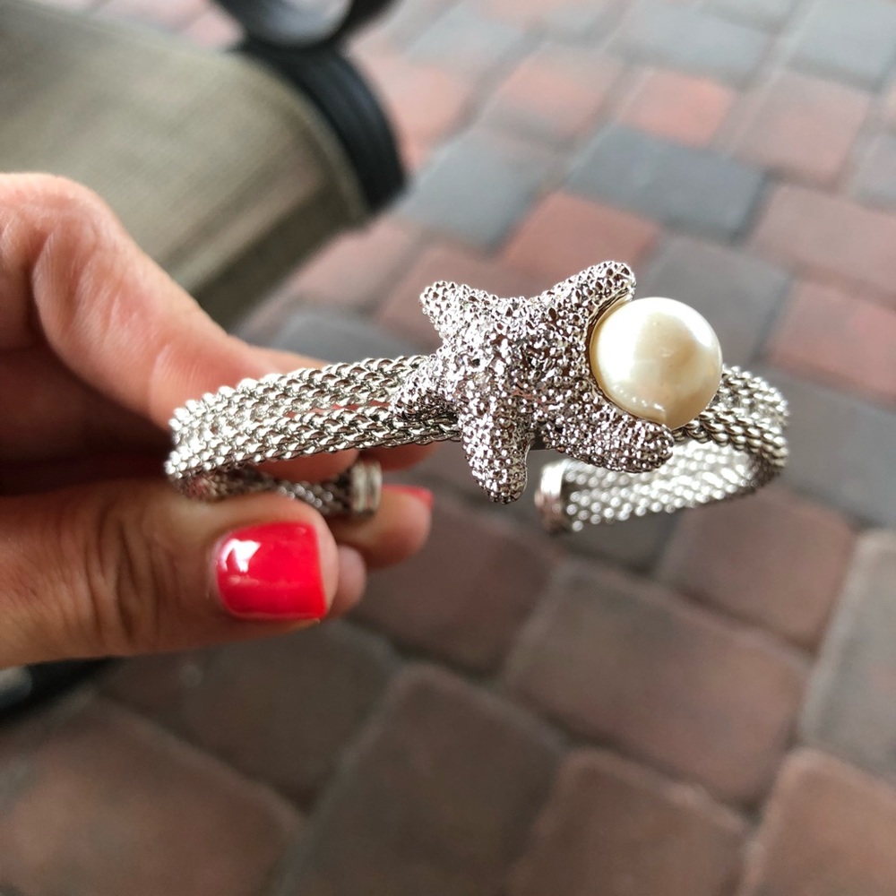 STARFISH AND PEARL SILVER BRACELET